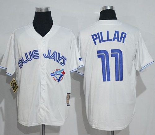 Blue Jays #11 Kevin Pillar White Cooperstown Throwback Stitched MLB Jersey - Click Image to Close